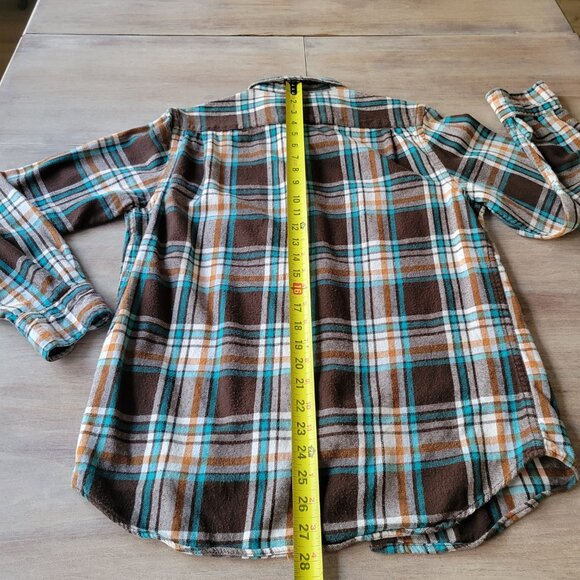 Old Navy Vintage Flannel Shirt Men’s Blue Brown Plaid Button Up Cotton Small - Picture 5 of 7